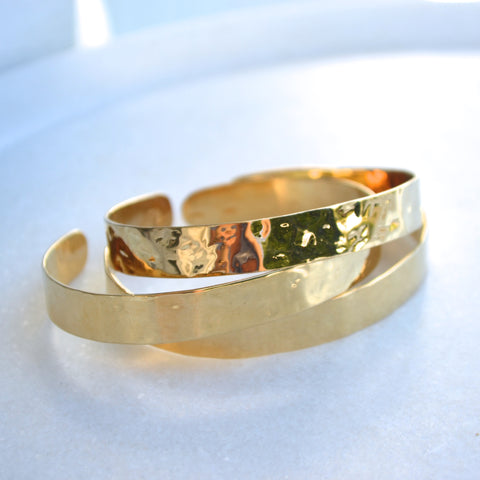 Wide Hammered Cuff - Gold