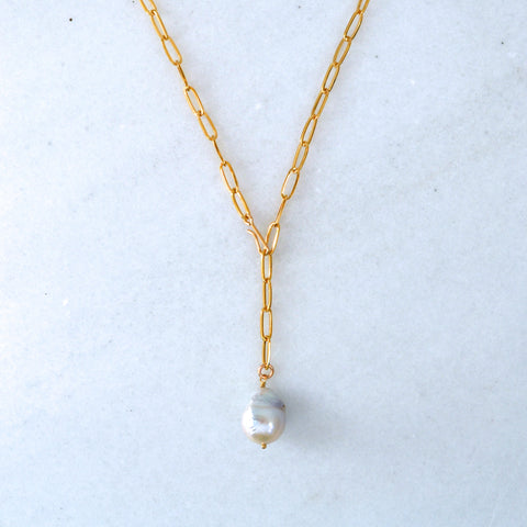 Freshwater Pearl Clip Chain Lariat Necklace