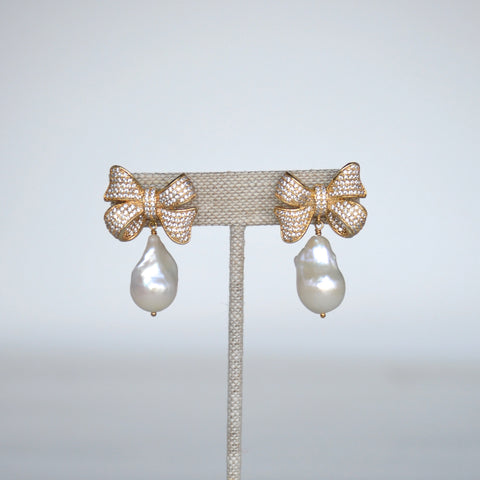 Baroque Pearl Pave Bow Earrings