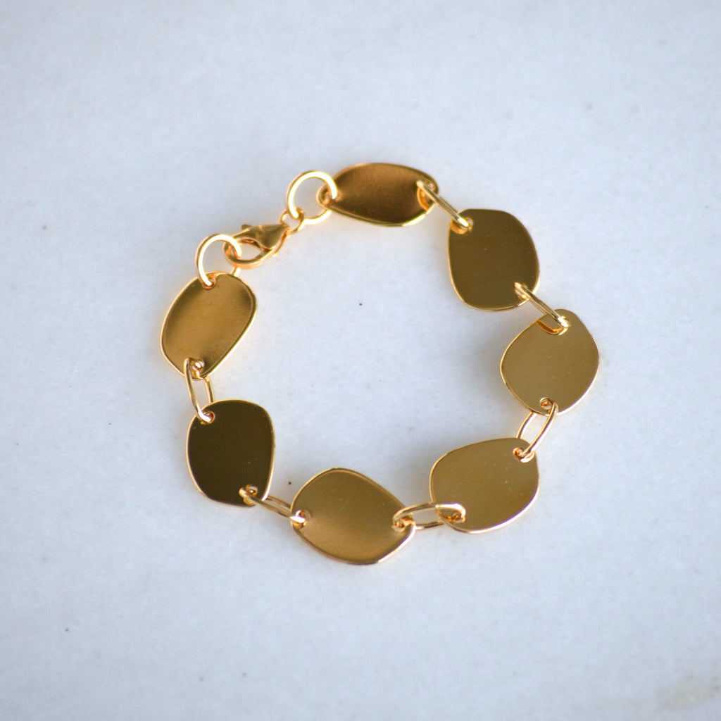 Gold Polished Disk Chain Bracelet