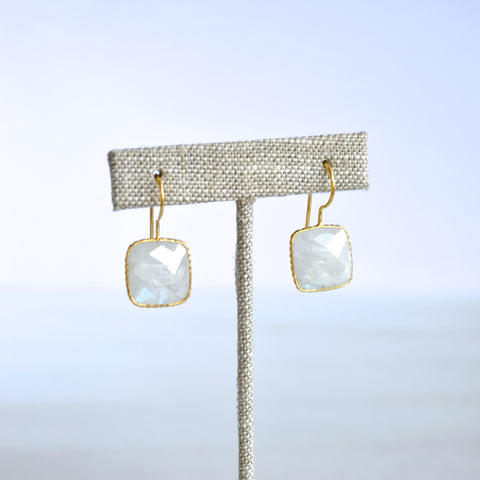 Cushion Cut Drop Earrings - Moonstone