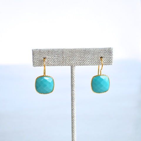 Cushion Cut Drop Earrings - Turquoise