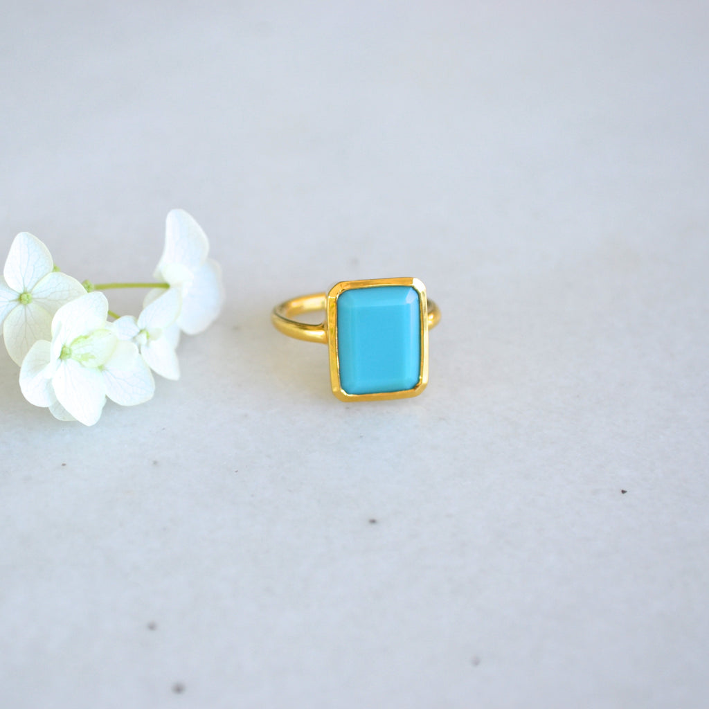 Emerald Cut Cocktail Ring - Turquoise